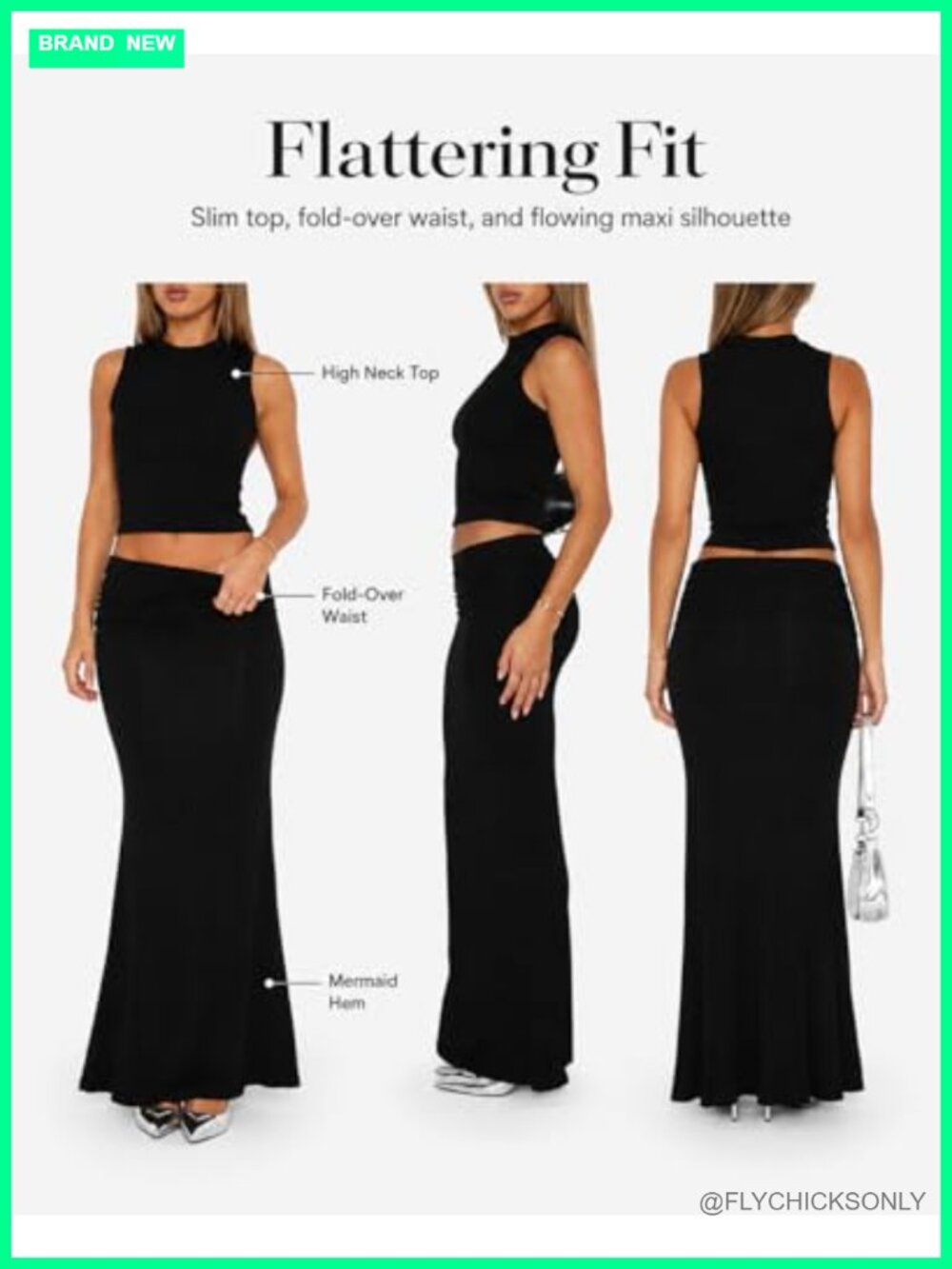 Women's 2 Piece Outfits Sleeveless Crop Top Fold Over Maxi Skirt Set - Picture 4 of 6